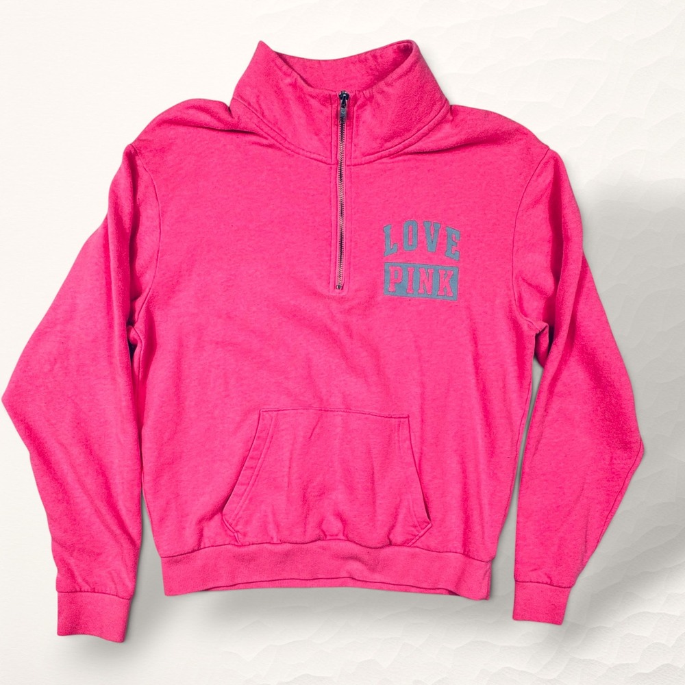 PINK Victoria's Secret Pullover Women M Pink Y2K Quarter Zip Sweatshirt